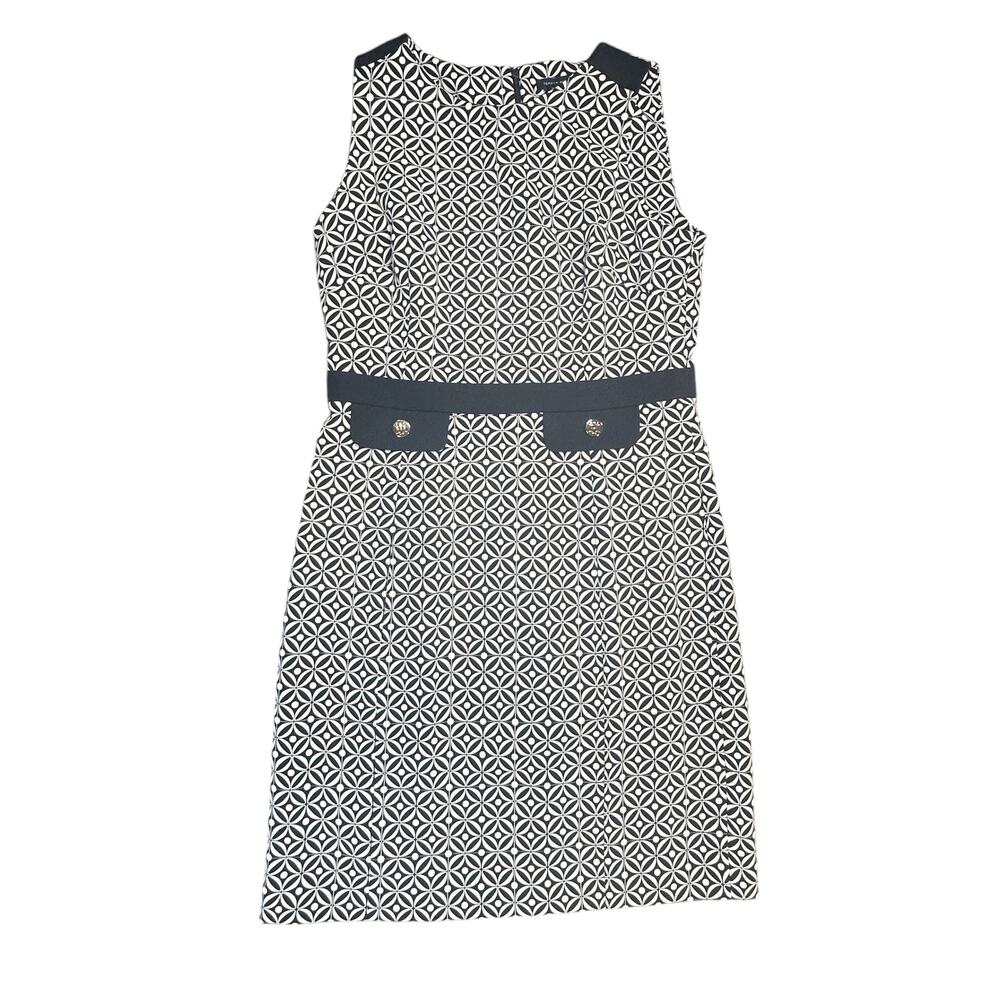 Tommy Hilfiger Dress Womens 8 Blue White Geometric Print Sheath Preppy Summer